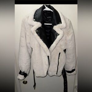 Express White and Black Teddy Jacket
